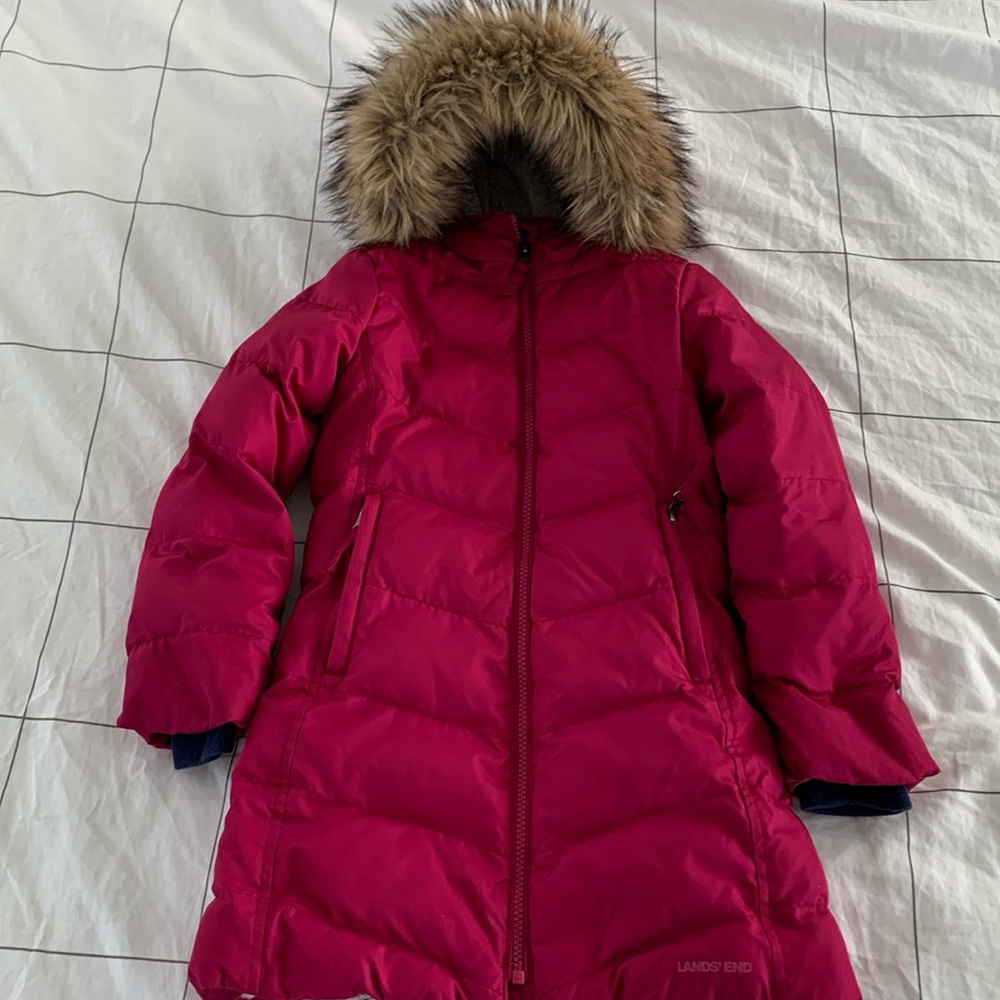 Lands’ End girls’ fleece lined full-length parka size 4-5